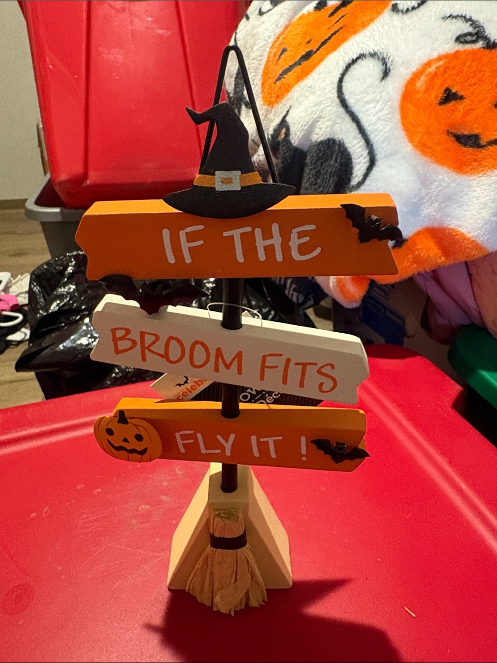 Halloween Wooden Sign - Orange and Cream Decorative Accent